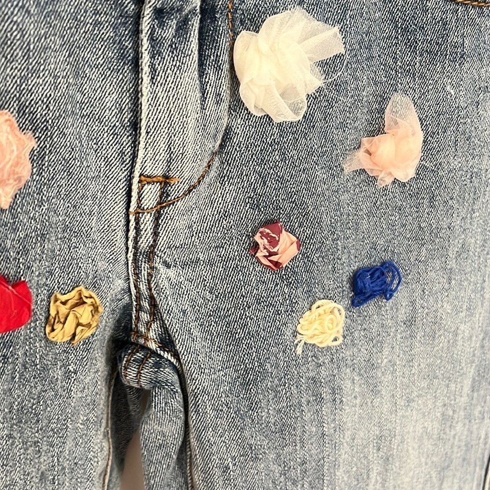 Custom Floral Embellished wide leg flare low rise J. Galt Shanghai Jeans small - Picture 8 of 11